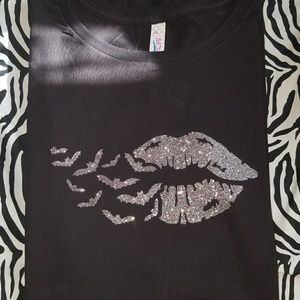 Ladies Bat Lips Glitter Tee